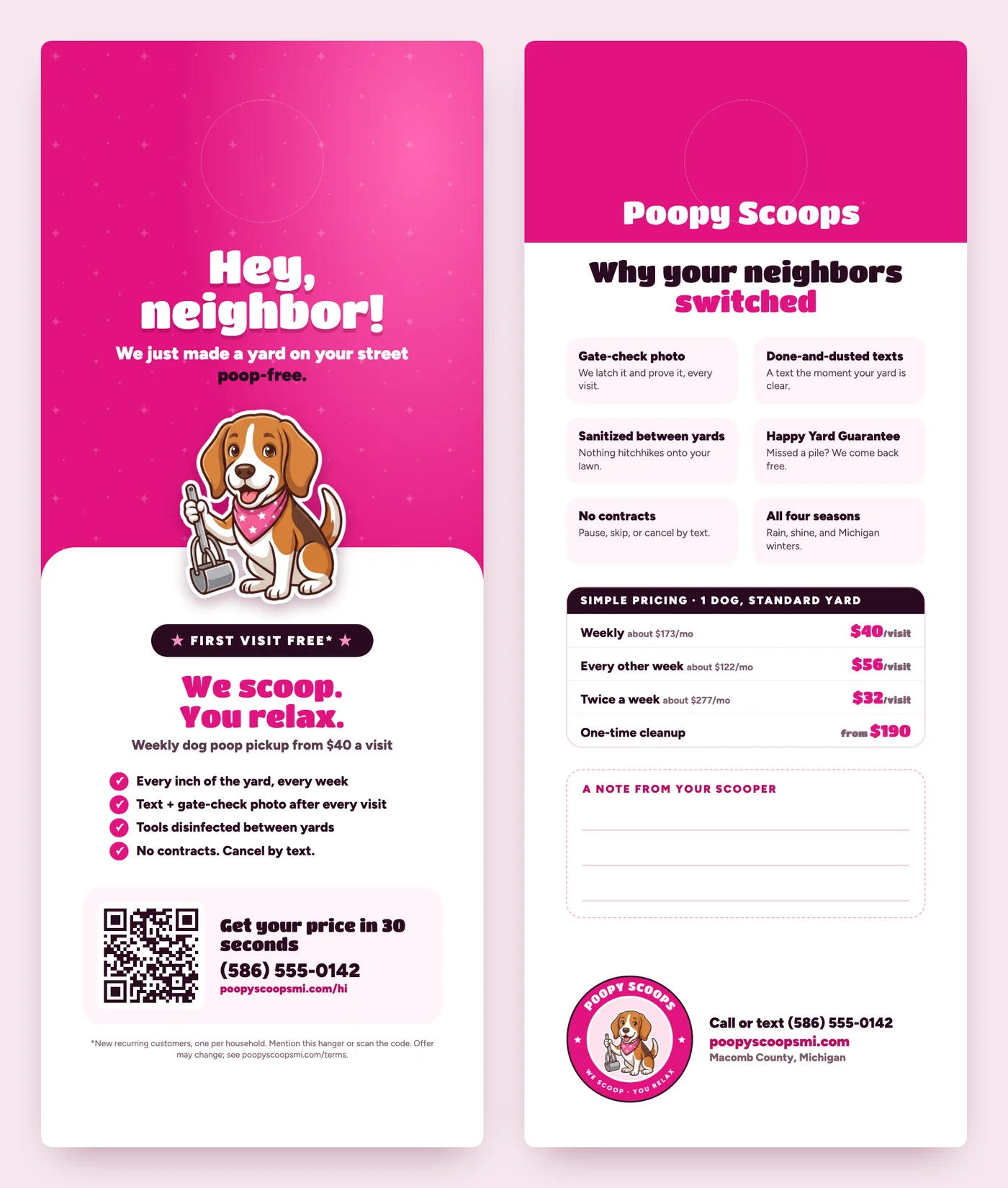 Door hanger, front and back